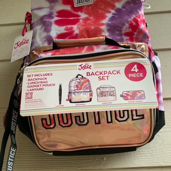 4 Piece Justice Metallic Pink Girls Backpack - Picture 8 of 8